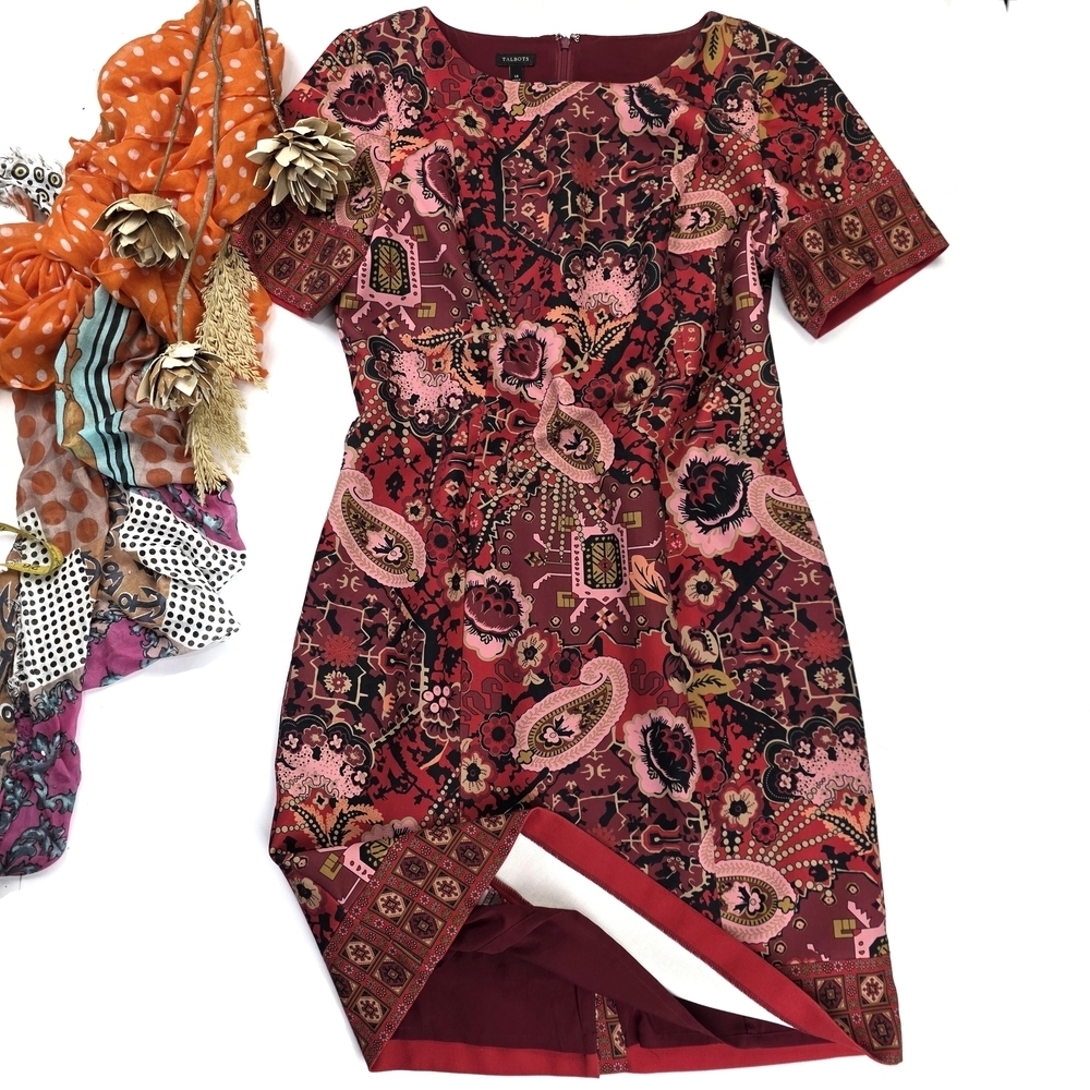 Talbots Red and Pink Paisley Midi Dress
